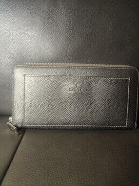 Coach Charcoal/Black Leather Zip Around Wallet